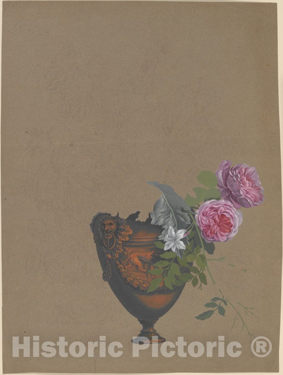 Art Print : French, 19th Century - Vase of Flowers : Vintage Wall Art
