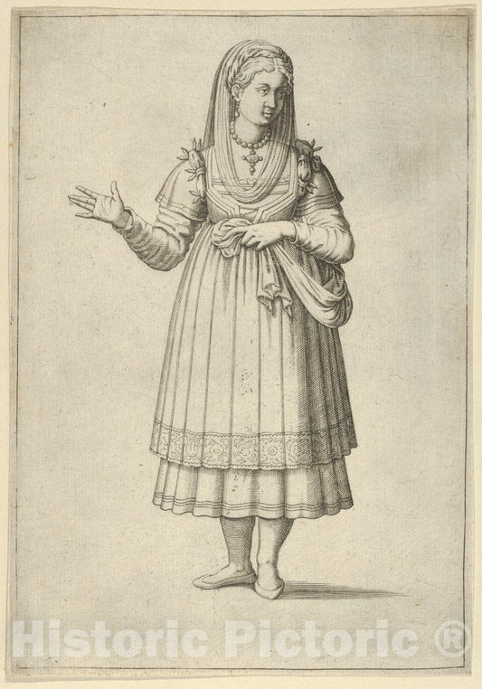 Art Print : Anonymous - Girl from The Island of Paros, from 'Les Quatre premiers livres des navigations et pérégrinations orientales' by Nicolas de Nicolay : Vintage Wall Art