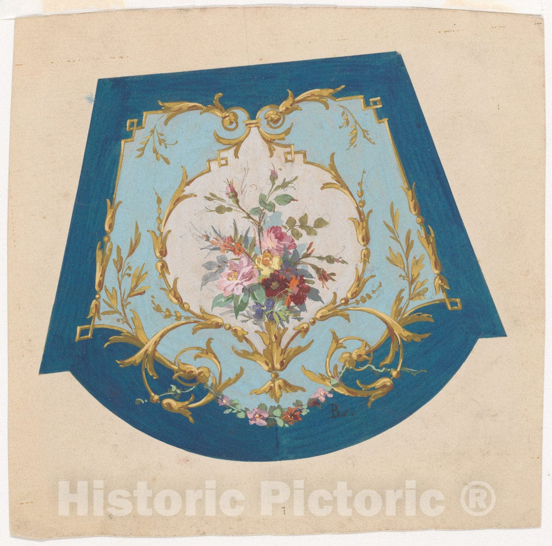 Art Print : French, 19th Century - Design for a Chair Seat Cover : Vintage Wall Art