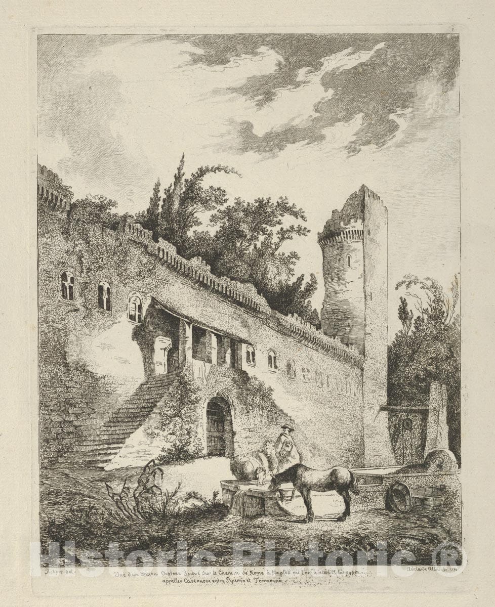 Art Print : Vue d'un ancien Chateau scitue sur le chemin de Rome a Naples from Differentes vues dessine d'apres Nature - Artist: Adelaide Allou- 18th Century : Vintage Wall Art