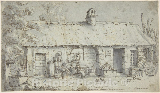 Art Print : Possibly by Joseph Farington - Cottage on The Road from Lausanne to Geneva : Vintage Wall Art