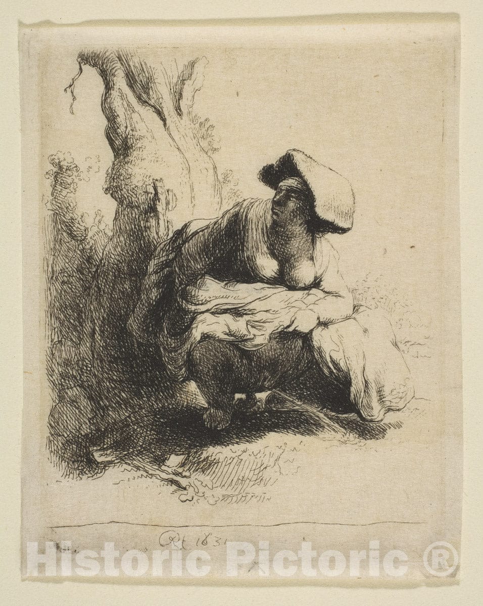 Art Print : Rembrandt (Rembrandt van Rijn) - A Woman Making Water : Vintage Wall Art