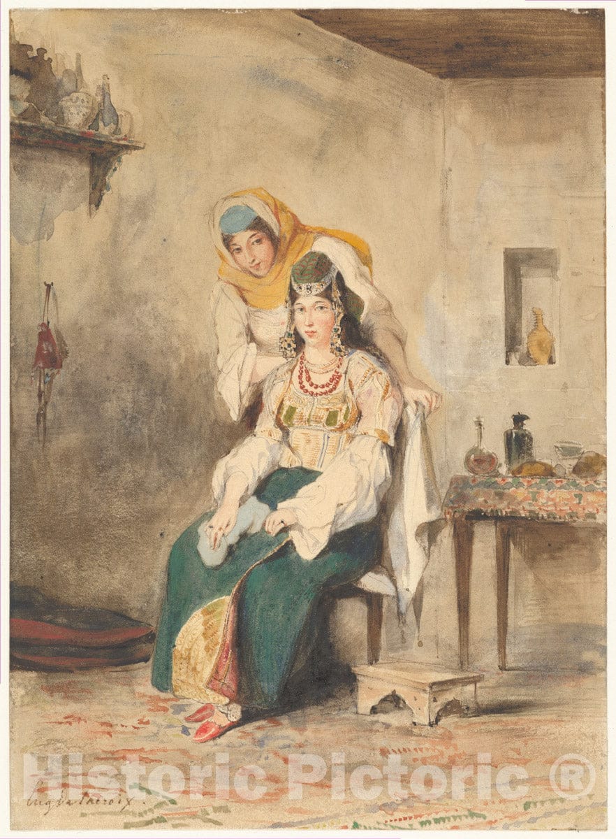 Art Print : Eugène Delacroix - Saada, The Wife of Abraham Ben-Chimol, and Préciada, One of Their Daughters : Vintage Wall Art