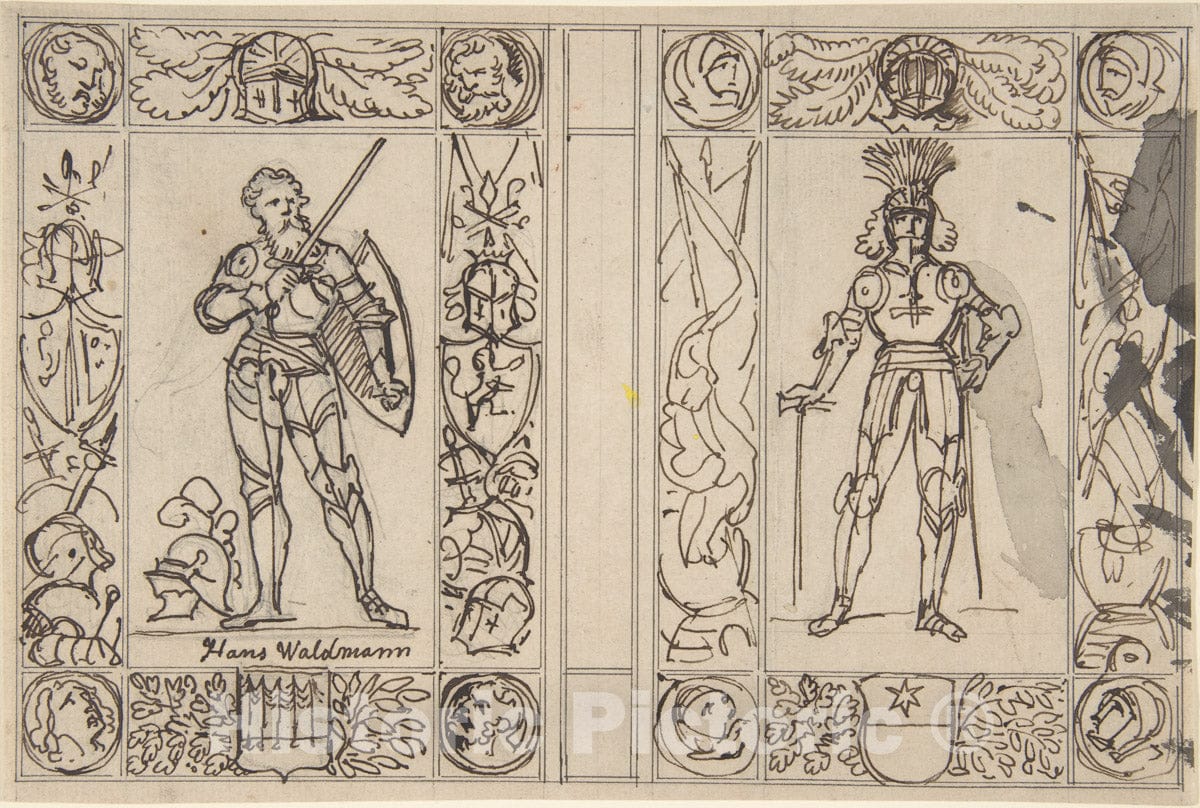 Art Print : Carl Alexander von Heideloff - Study for Two Book Illustrations : Vintage Wall Art