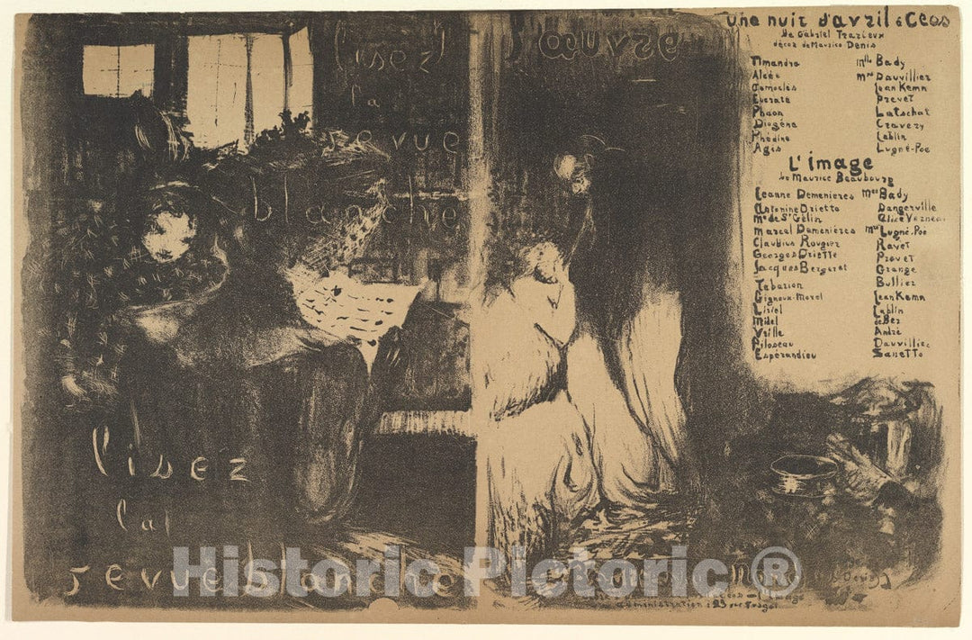 Art Print : Édouard Vuillard - Program for L’Œuvre Theater, February 1894 (Lisez la Revue Blanche/Une Nuit d’Avril à CEOS; L’Image) : Vintage Wall Art
