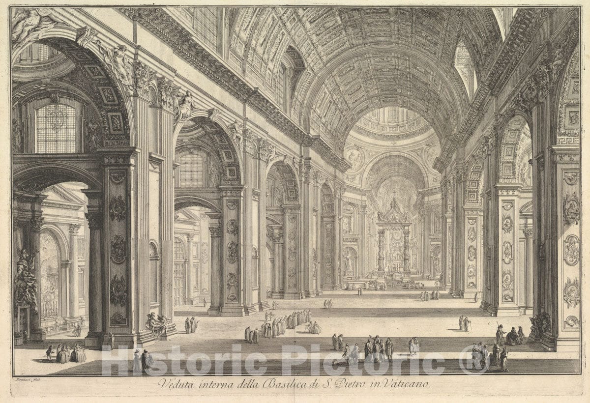 Art Print : Giovanni Battista Piranesi - Interior View of St. Peter's Basilica in The Vatican, from Vedute di Roma (Roman Views) 2 : Vintage Wall Art