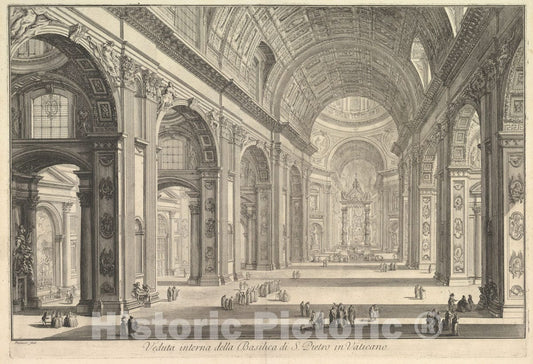 Art Print : Giovanni Battista Piranesi - Interior View of St. Peter's Basilica in The Vatican, from Vedute di Roma (Roman Views) 2 : Vintage Wall Art