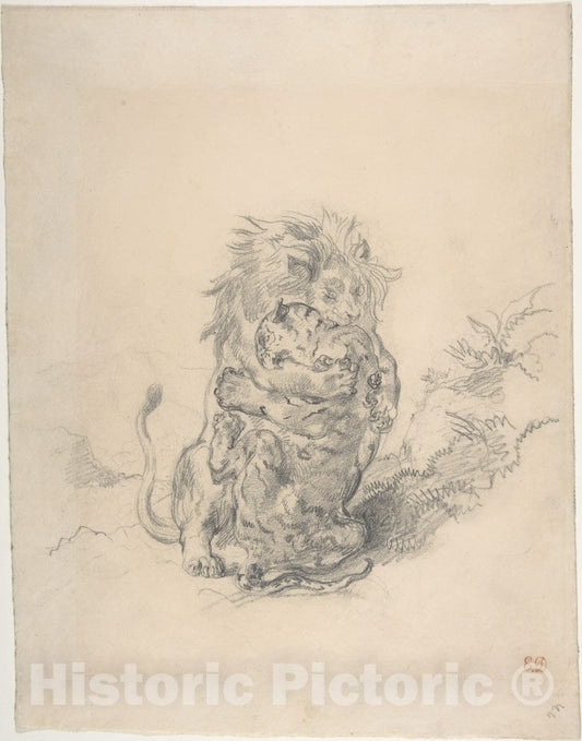 Art Print : Eugène Delacroix - A Lion and a Tiger, Fighting : Vintage Wall Art