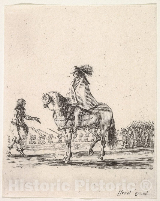 Art Print : Horseman in Center Facing Left Speaking to a Man on Foot - Artist: Stefano Della Bella - Created: c1642 : Vintage Wall Art