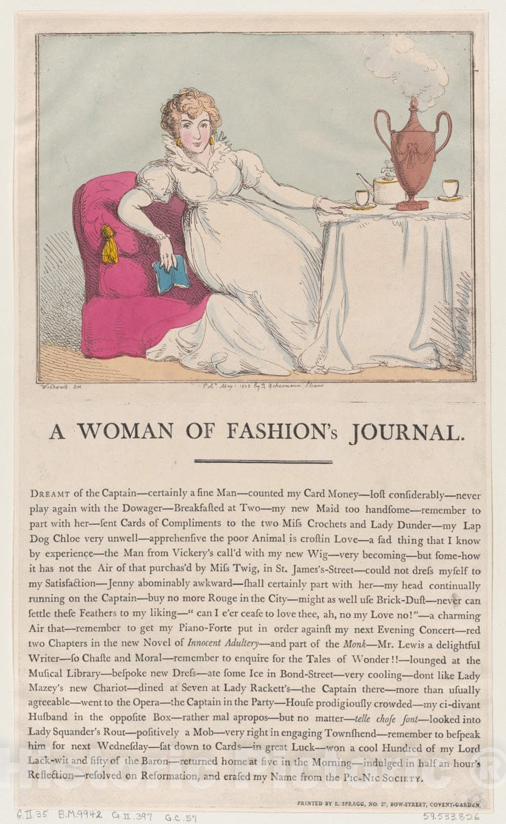Art Print : Thomas Rowlandson - A Woman of Fashion's Journal : Vintage Wall Art