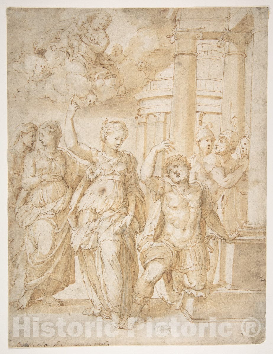 Art Print : Bartolomeo Neroni (Il Riccio) - Sibyl Announcing The Birth of Christ to The Emperor Augustus : Vintage Wall Art