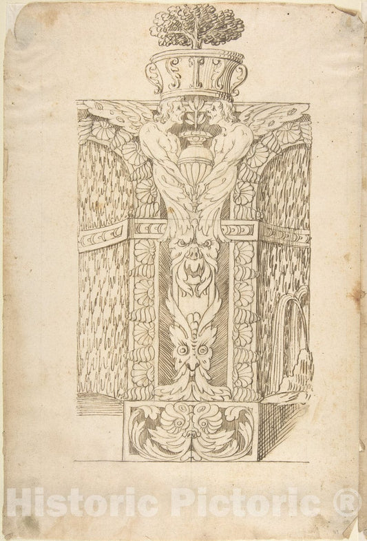 Art Print : Italian, Lombard, 16th Century - Design for a Wall Fountain - 434879 : Vintage Wall Art