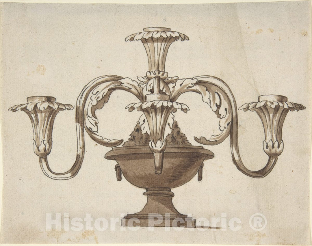 Art Print : Italian, Early 19th Century - Design for a Candelabra : Vintage Wall Art