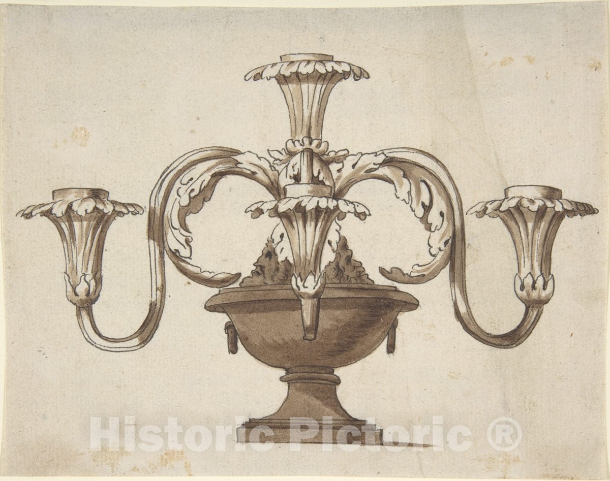 Art Print : Italian, Early 19th Century - Design for a Candelabra : Vintage Wall Art