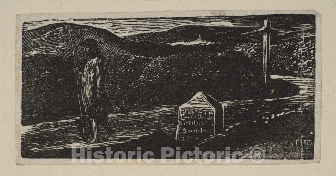 Art Print : William Blake - Colinet's Journey, Milestone Marked 'LXII Miles to London', from Thornton's Pastorals of Virgil : Vintage Wall Art