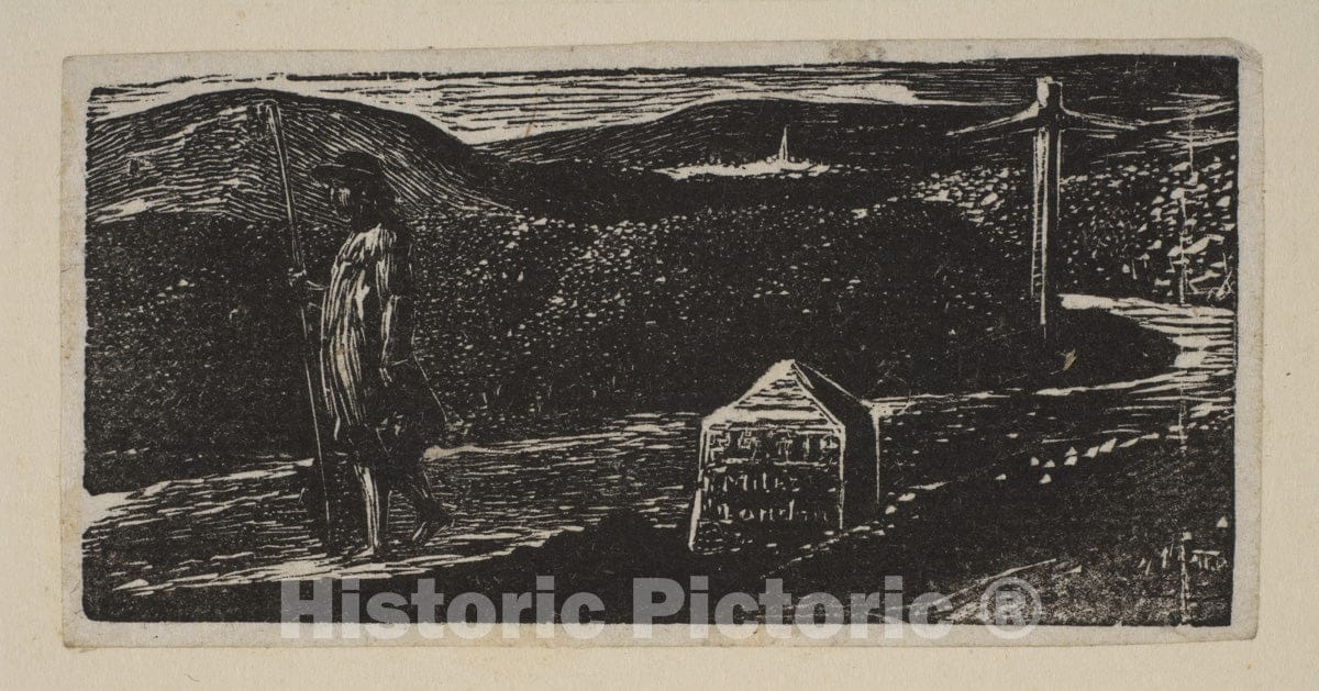 Art Print : William Blake - Colinet's Journey, Milestone Marked 'LXII Miles to London', from Thornton's Pastorals of Virgil : Vintage Wall Art