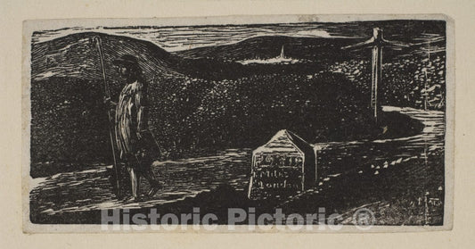 Art Print : William Blake - Colinet's Journey, Milestone Marked 'LXII Miles to London', from Thornton's Pastorals of Virgil : Vintage Wall Art