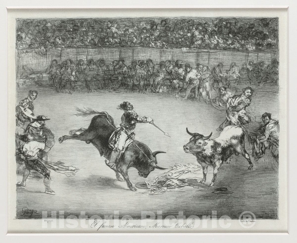 Art Print : Goya - Mariano Ceballos Riding a Bull from The 'Bulls of Bordeaux' : Vintage Wall Art