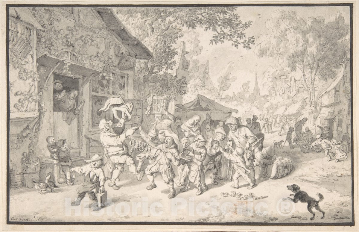 Art Print : Cornelis Dusart - an Itinerant Peddler in a Village : Vintage Wall Art