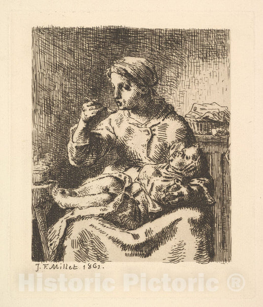 Art Print : Jean-François Millet - Cooling The Porridge - 434928 : Vintage Wall Art