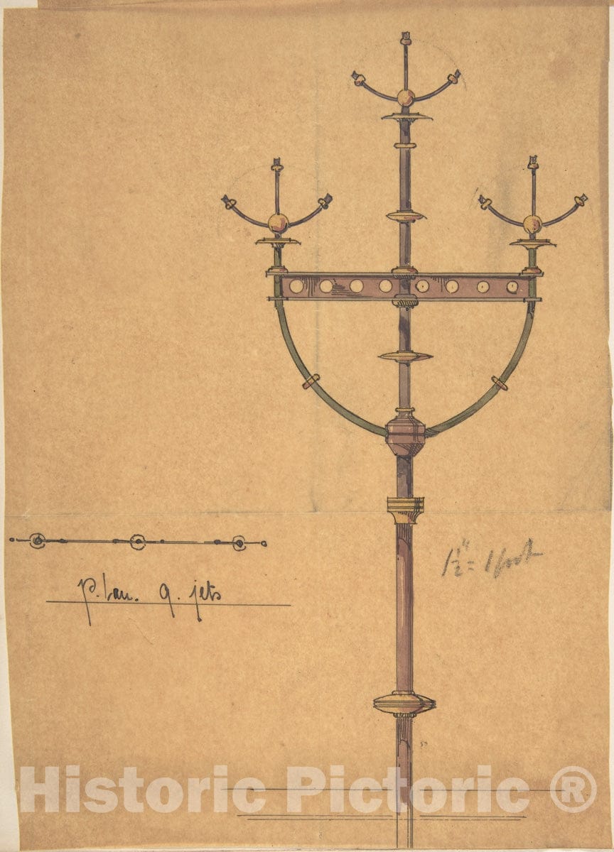 Art Print : Richardson Ellson & Co. - Design for Gas? Lights for a Church 1 : Vintage Wall Art