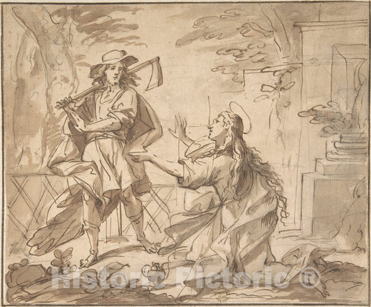 Art Print : Italian, Roman-Bolognese, 17th Century - Christ and Mary Magdalen in The Garden : Vintage Wall Art