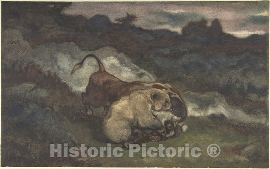 Art Print : Antoine-Louis Barye - Bear Killing a Bull : Vintage Wall Art