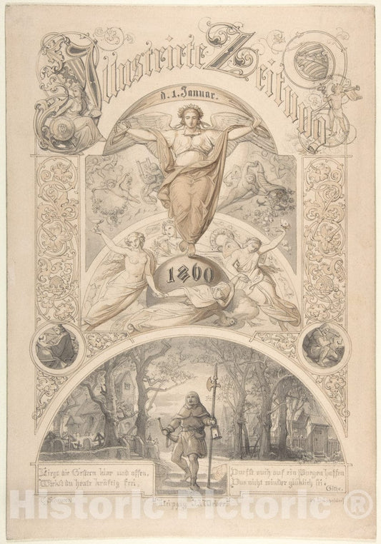 Art Print : Johann Caspar Nepomuk Scheuren - Cover Design for The 'Illustrirte Zeitung' : Vintage Wall Art