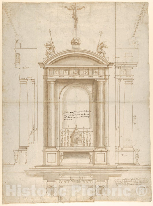 Art Print : Vincenzo de' Rossi - Design for an Altar Surmounted by a Crucifix in Four Different Views : Vintage Wall Art