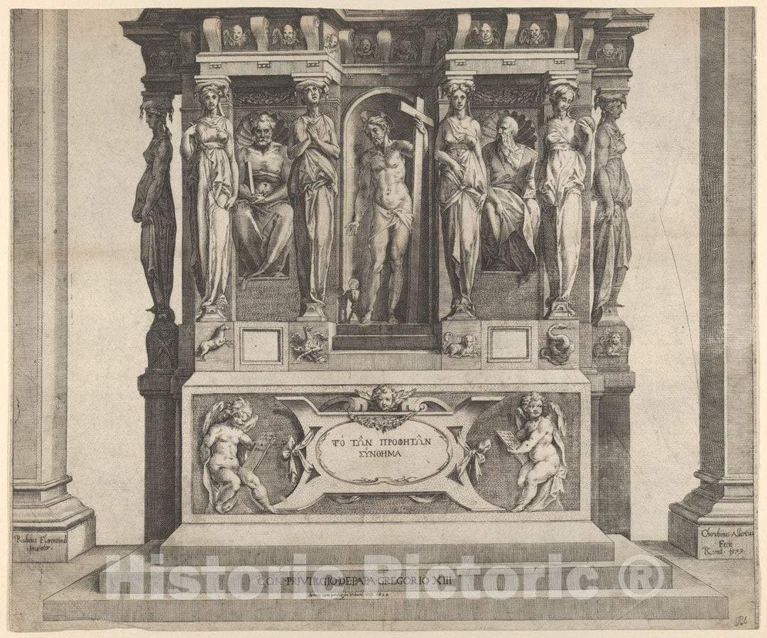 Art Print : Cherubino Alberti (Zaccaria Mattia) - Allegory of The Christian Faith with Christ at Center, Holding The Cross : Vintage Wall Art