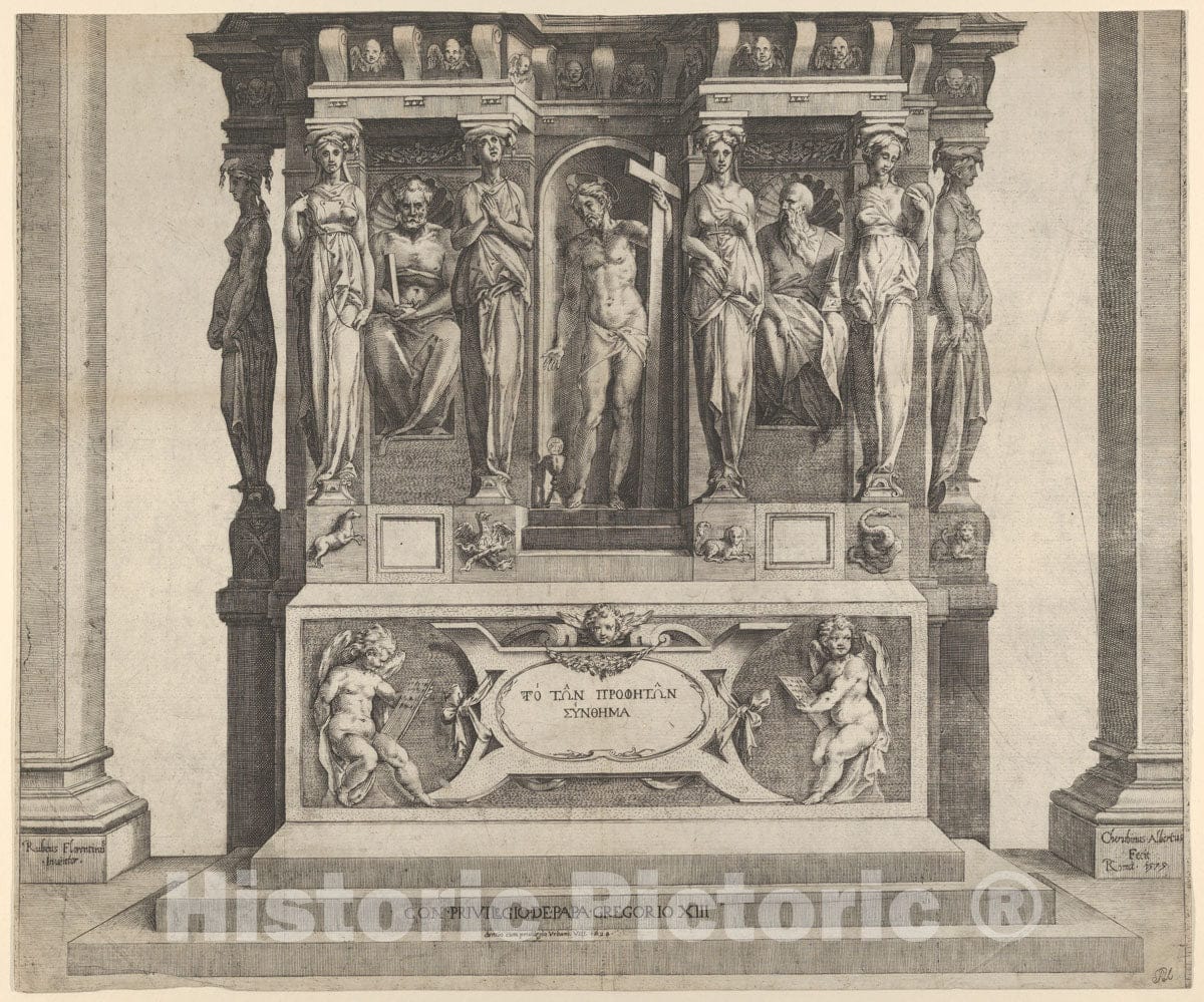 Art Print : Cherubino Alberti (Zaccaria Mattia) - Allegory of The Christian Faith with Christ at Center, Holding The Cross : Vintage Wall Art