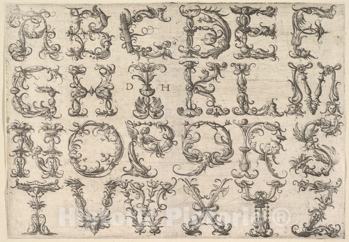 Art Print : Daniel Hopfer - Ornamented Roman Majuscule Alphabet : Vintage Wall Art
