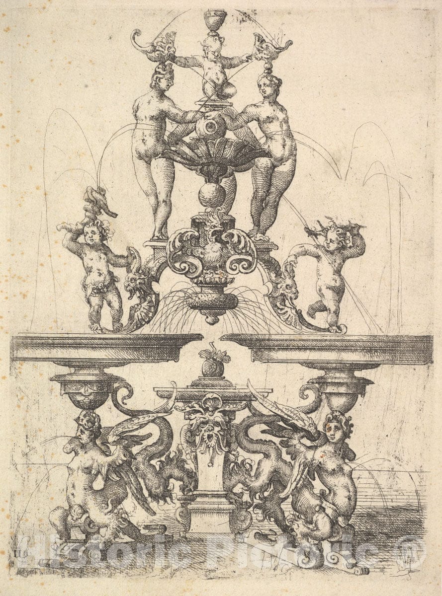 Art Print : Wendel Dietterlin, The Elder - Design for a Fountain, Plate 119 from Dietterlin's Architectura : Vintage Wall Art