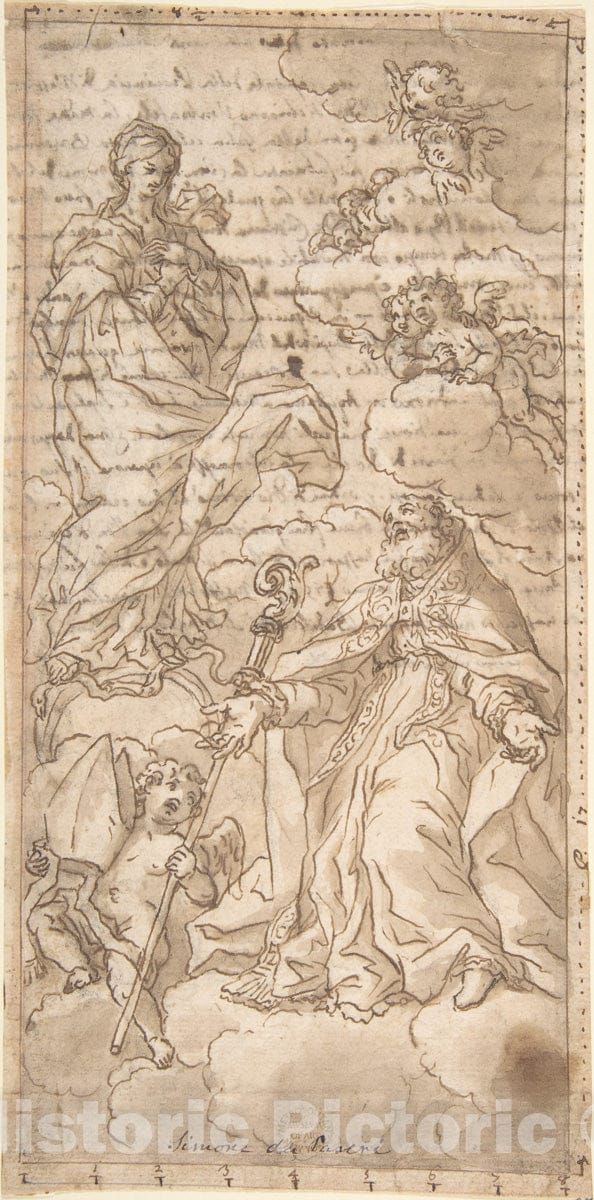 Art Print : Italian, Roman-Bolognese, 17th Century - A Bishop in Ecstasy : Vintage Wall Art