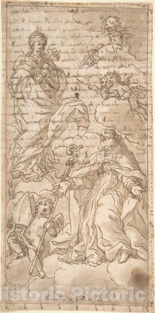 Art Print : Italian, Roman-Bolognese, 17th Century - A Bishop in Ecstasy : Vintage Wall Art