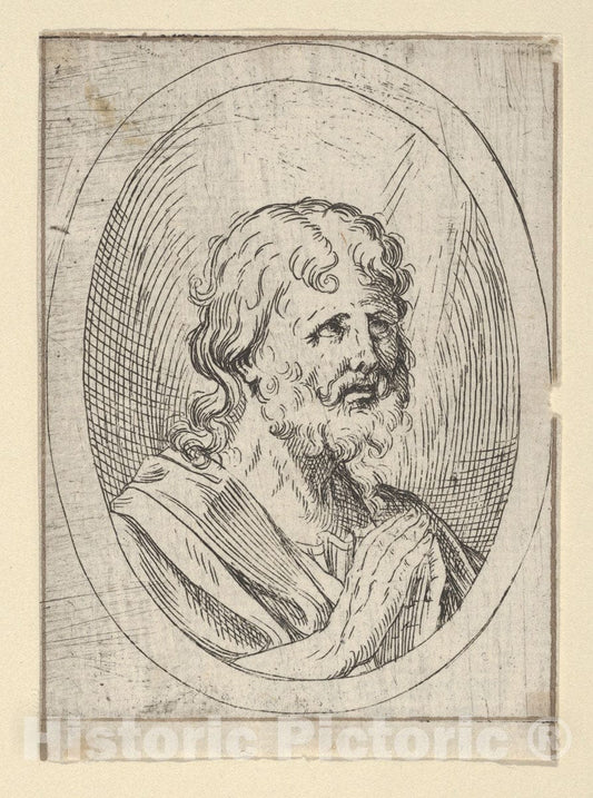 Art Print : Anonymous, 17th Century - an Apostle Raising his Eyes in Prayer, in an Oval Frame, from Christ, The Virgin, and Thirteen Apostles 2 : Vintage Wall Art