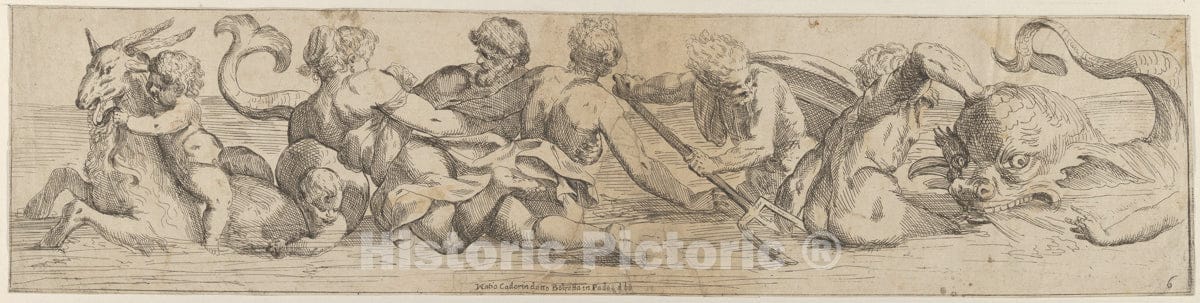 Art Print : Giulio Carpioni - Plate 6: Marine Gods and Other Cavorting Figures : Vintage Wall Art
