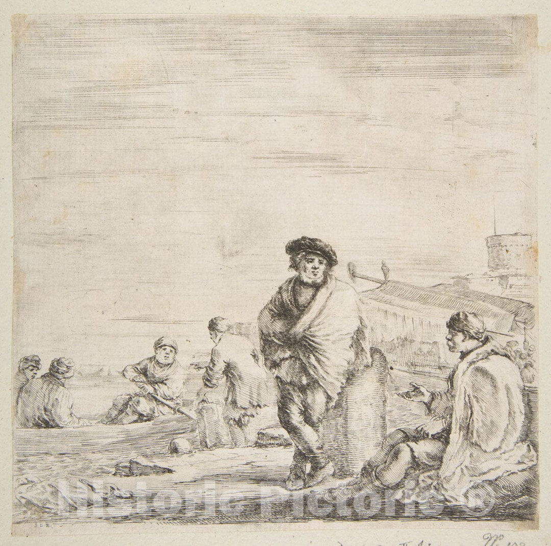 Art Print : Stefano Della Bella - A Standing Sailor Talking to a Seated Levantine 1 : Vintage Wall Art