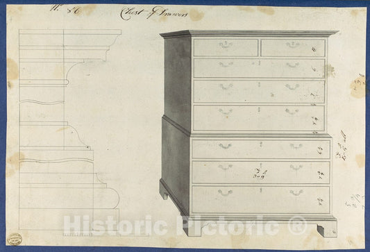 Art Print : Thomas Chippendale - Chest of Drawers, from Chippendale Drawings, Vol. II - 435037 : Vintage Wall Art