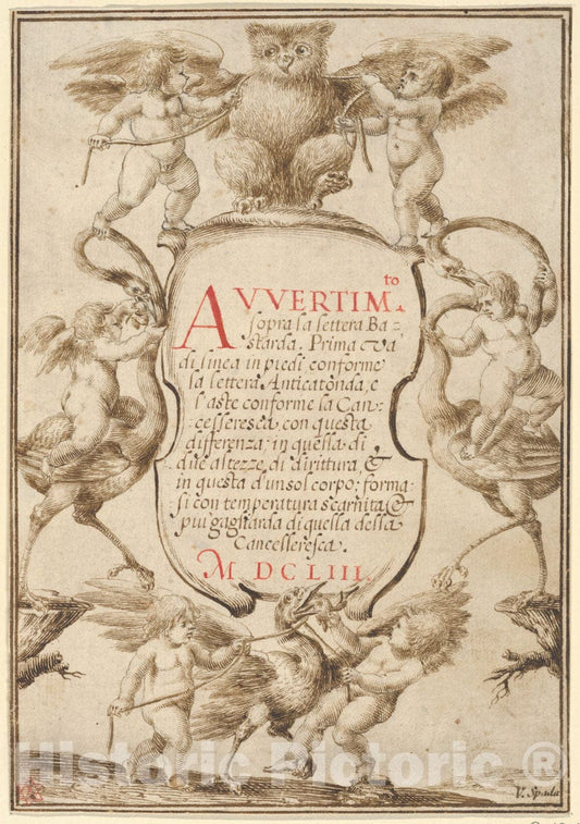 Art Print : Valerio Spada - Frontispiece with Putti and Animals : Vintage Wall Art