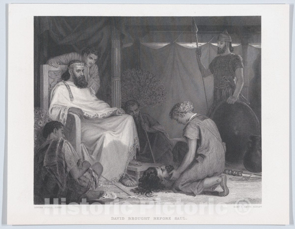 Art Print : Samuel S. Smith - David Brought Before Saul, from The Art Journal, Opposite p. 100 : Vintage Wall Art