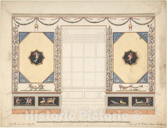 Art Print : C. G. Hawkhurst - Design for a Room in The Etruscan or Pompeian Style (Elevation) : Vintage Wall Art