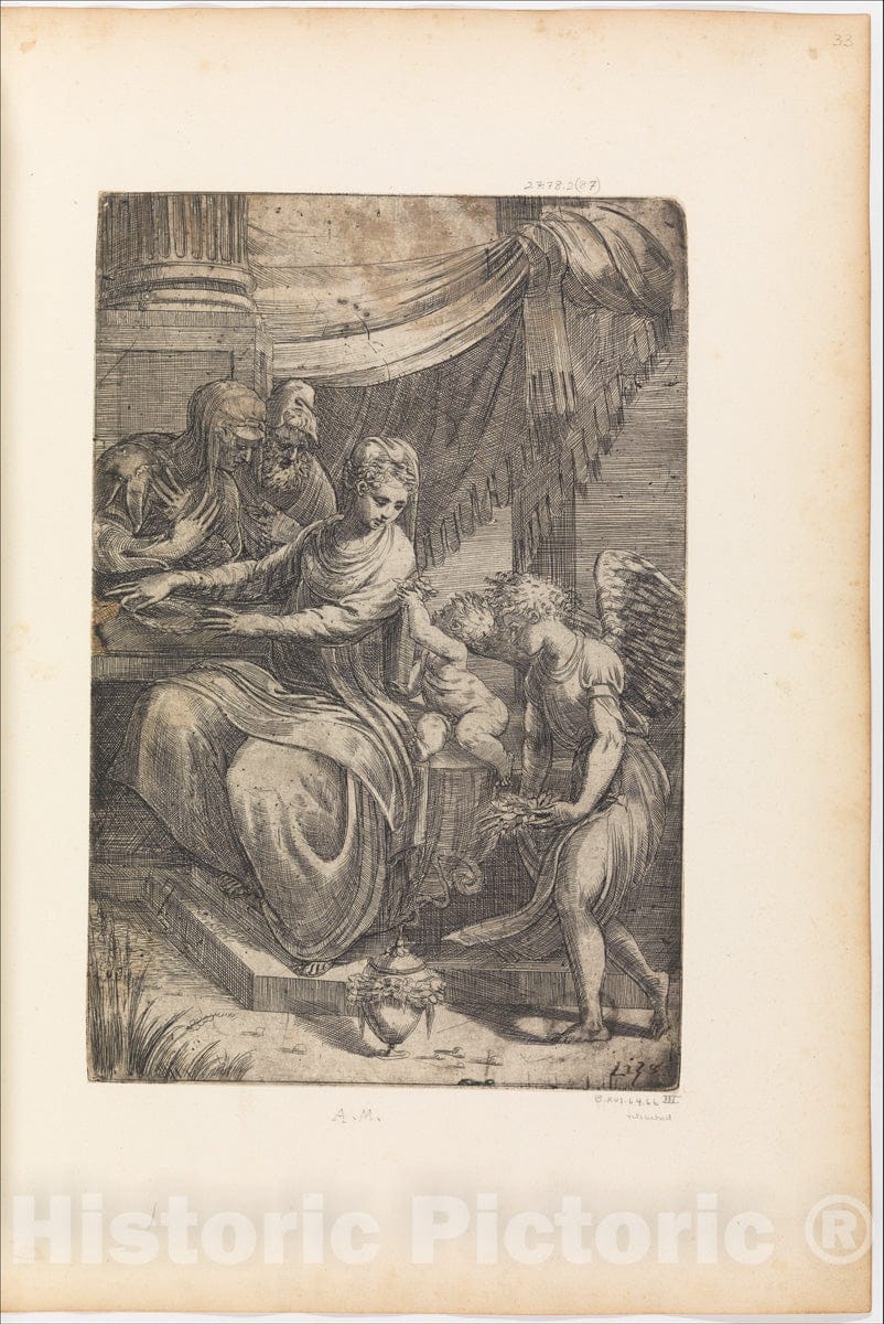 Art Print : Andrea Schiavone (Andrea Meldola) - Holy Family with Angel : Vintage Wall Art