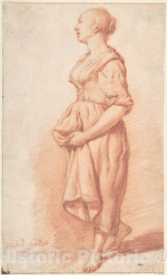 Art Print : Adriaen Van de Velde - A Young Girl Walking to The Left : Vintage Wall Art