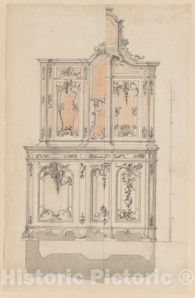 Art Print : French, 18th Century - Design for a Cabinet with an Alternative for The Right Side : Vintage Wall Art