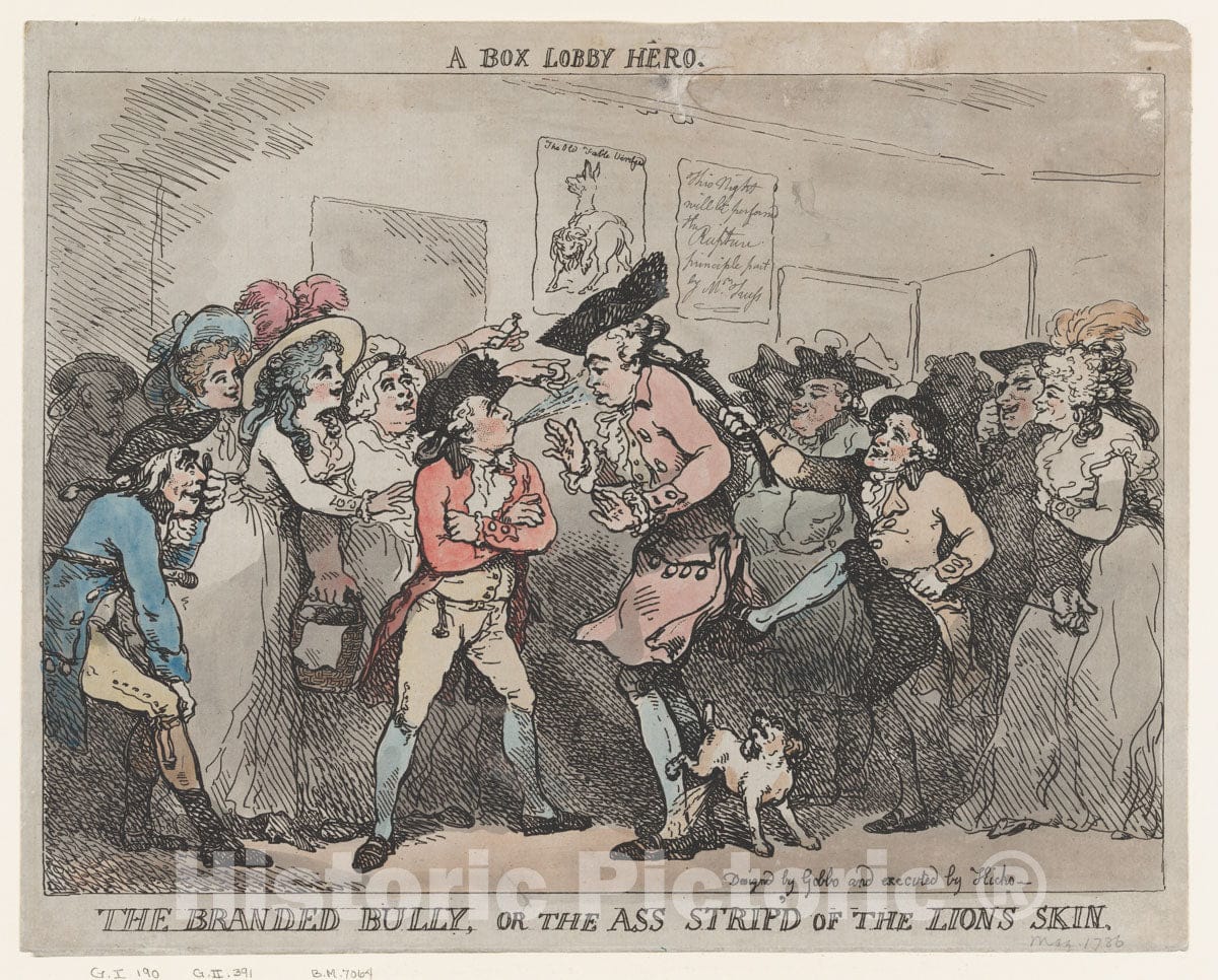 Art Print : Thomas Rowlandson - A Box Lobby Hero, The Bully, or The Ass Stripp'd of The Lion's Skin. : Vintage Wall Art
