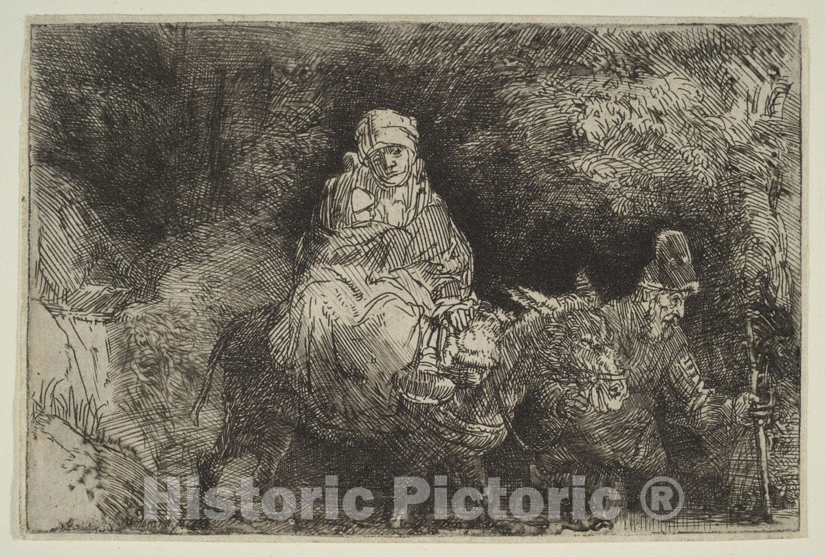 Art Print : Rembrandt (Rembrandt Van Rijn) - The Flight into Egypt: Crossing a Brook : Vintage Wall Art