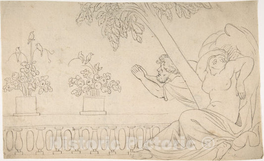Art Print : German, 19th Century - Beseeching Couple Under a Tree : Vintage Wall Art