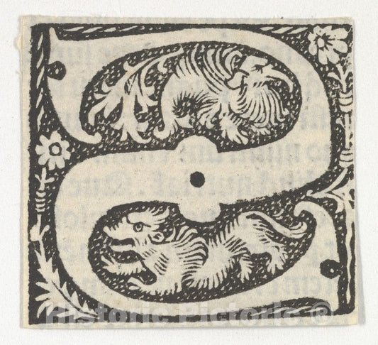 Art Print : Anonymous, French, 15th Century - Decorated Roman Alphabet 5 : Vintage Wall Art
