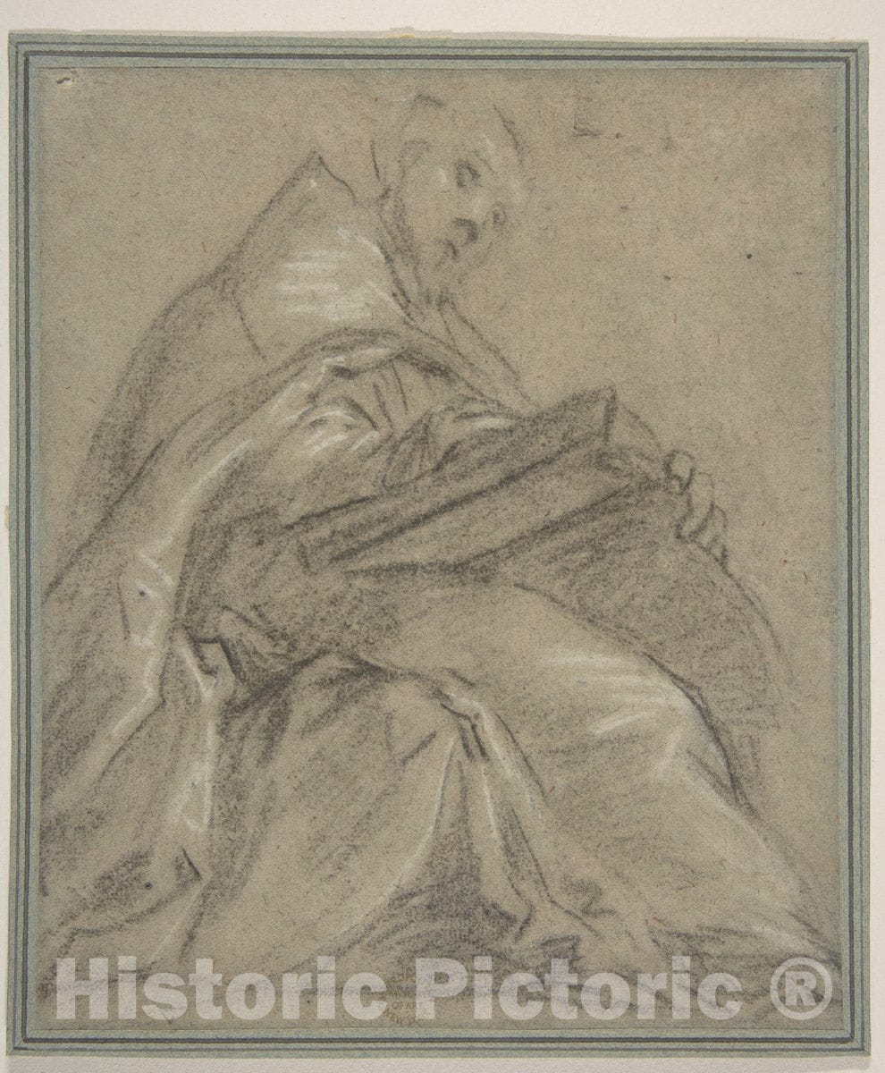 Art Print : Jacopo Palma The Younger - Seated Doctor of The Church Reading (Saint Ambrose or Saint Gregory) : Vintage Wall Art